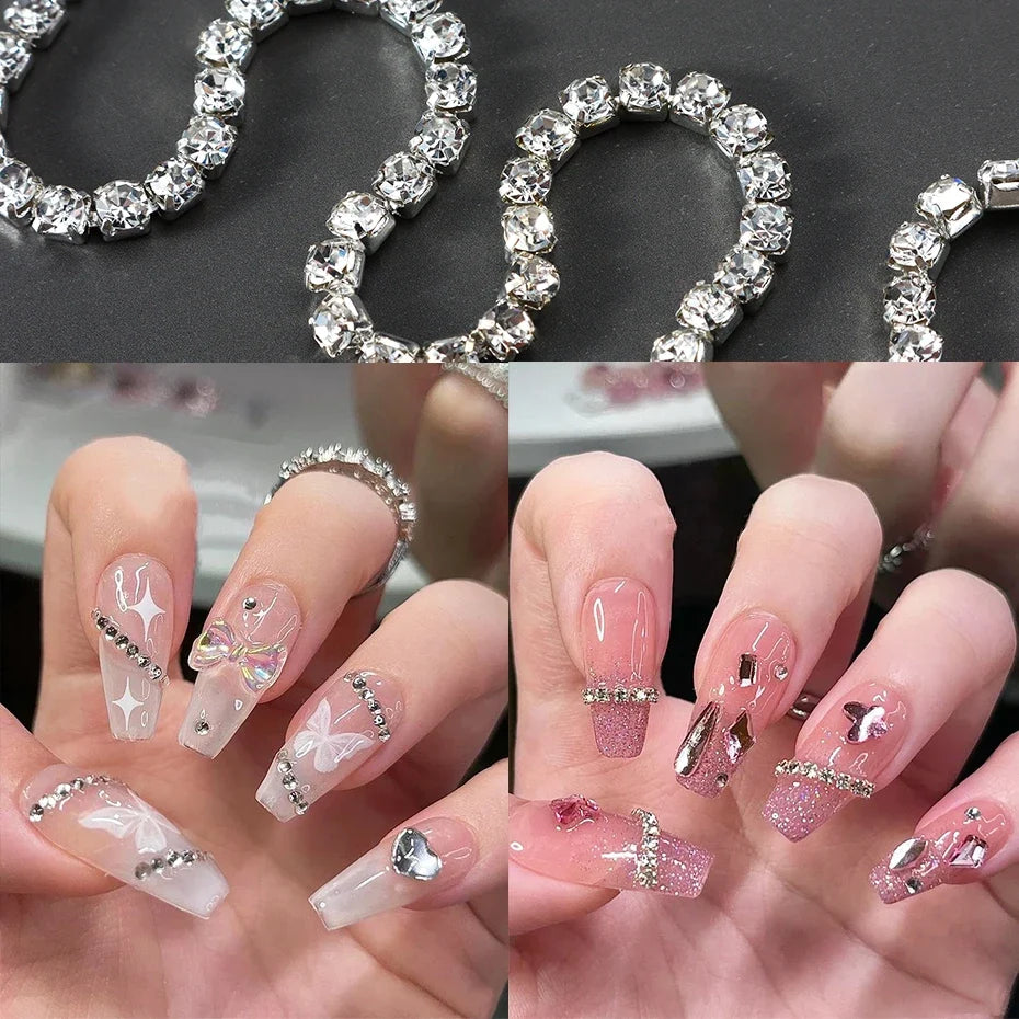Luxury Sparkling Silver Chain Nail Art Decoration | Diamond DIY