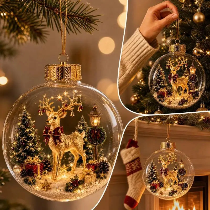 LED Luminous Christmas Crystal Ball Ornament – Santa & Snowman