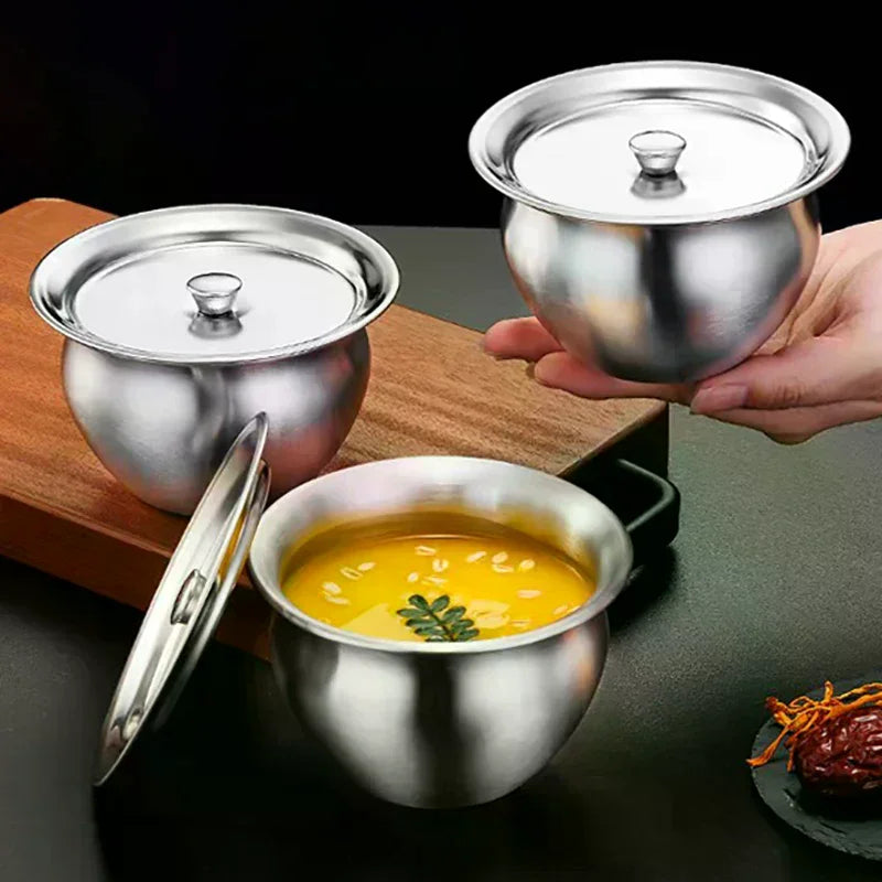 Stainless Steel Steaming Bowl with Lid | Multi-Use Kitchen Bowl