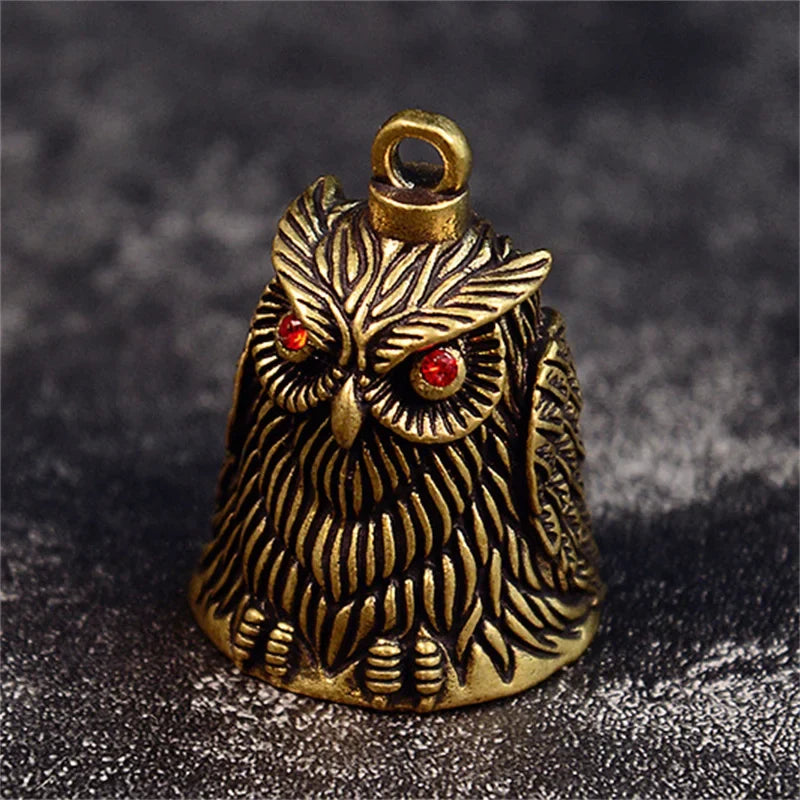 Vintage Owl Brass Bell Keychain – Feng Shui Car Pendant