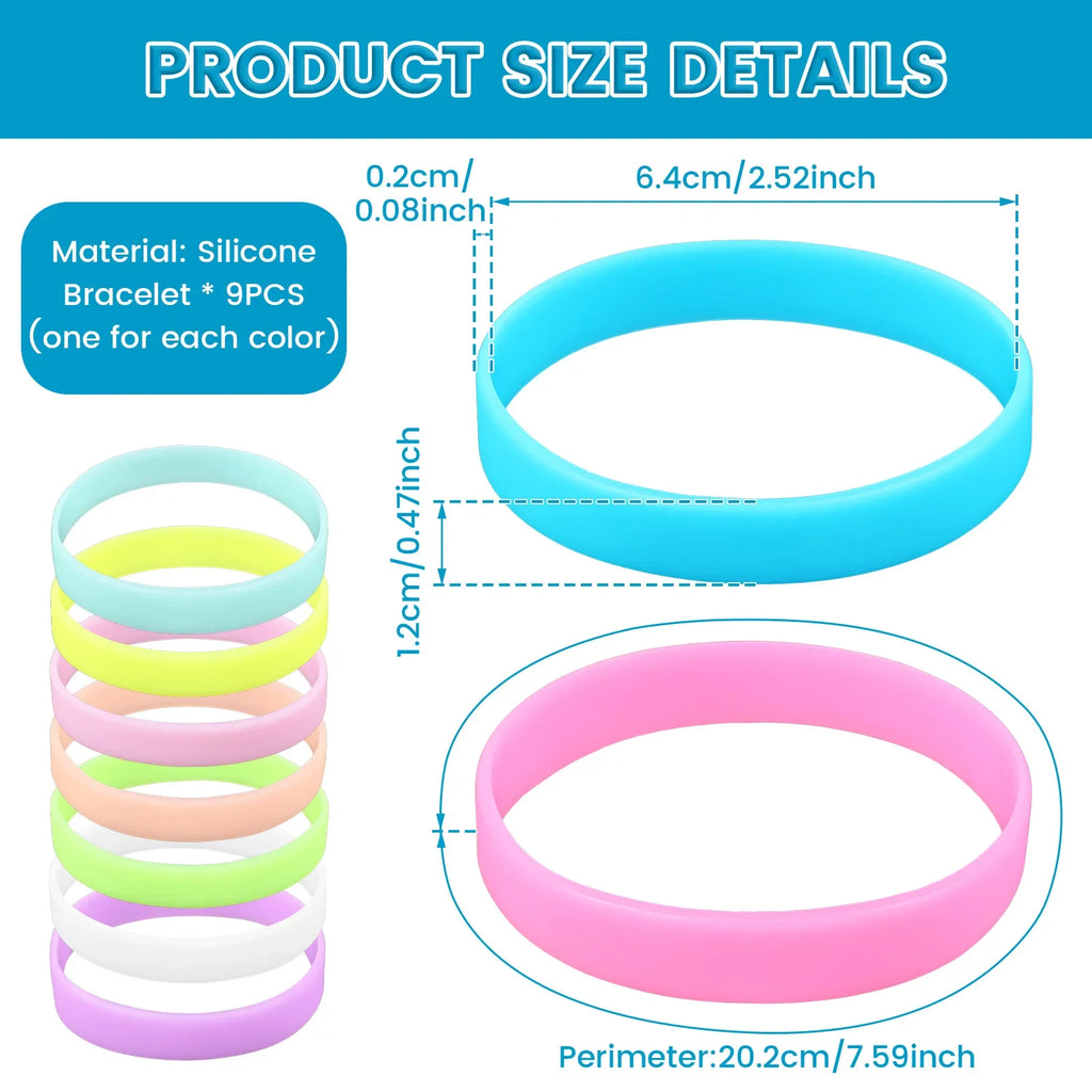 9-Pack Glow in the Dark Silicone Sport Bracelets Unisex