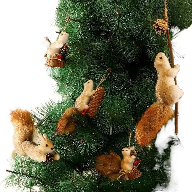 Plush Squirrel Christmas Ornament with Pinecone & Fluffy Tail