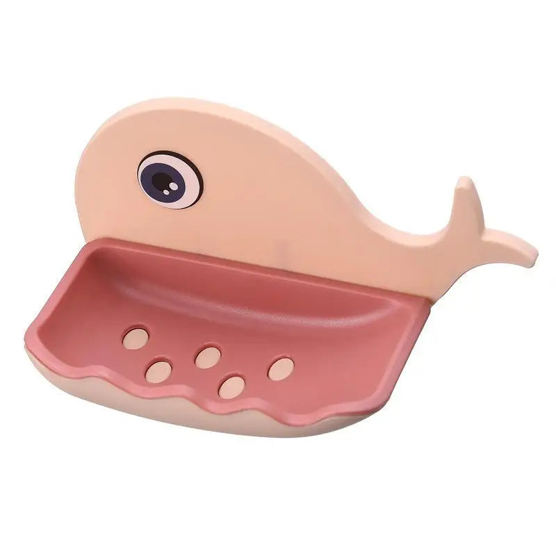 Whale-Shaped No-Drill Adhesive Soap Dish with Drainage