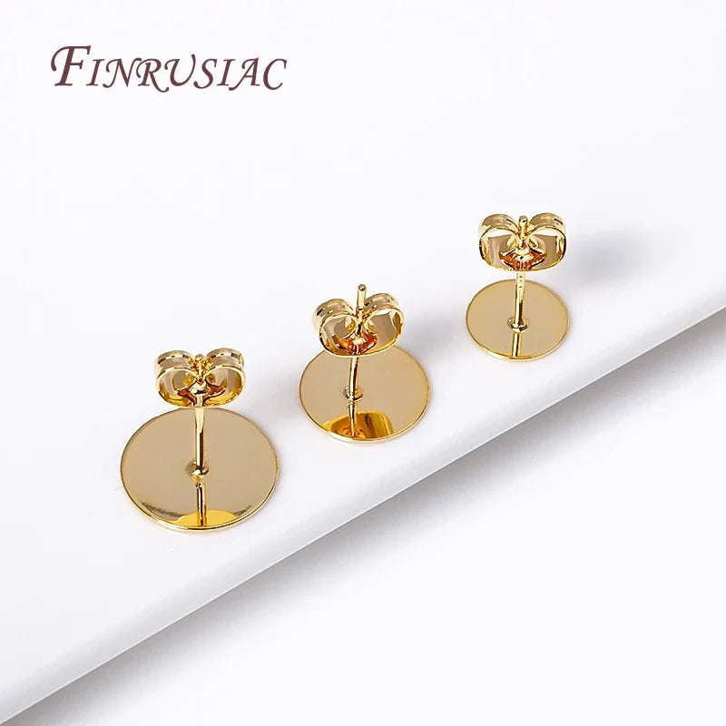18K Gold-Plated Earring Stud Posts 8/10/12mm Pad – DIY Brass