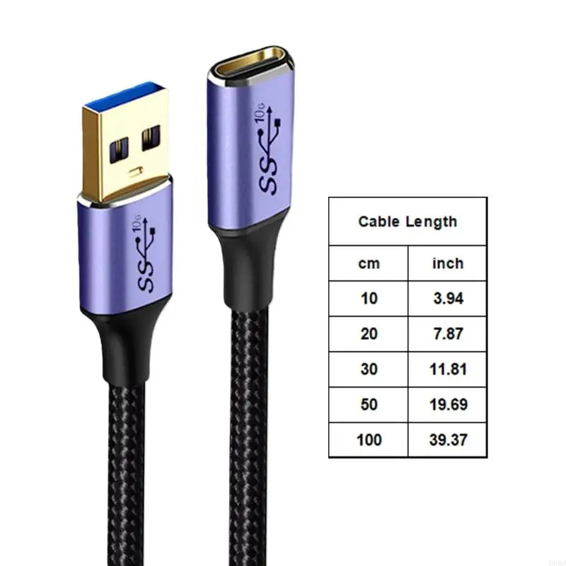 USB 3.0 to USB-C Female Nylon Braided Cable | 0.1m–1m