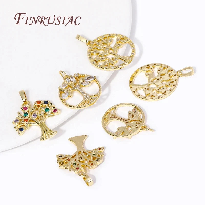 18K Gold Plated Zircon Tree Charm Pendant – DIY Jewelry Making