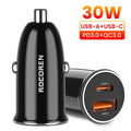 Rocoren 30W USB-C Car Charger PD QC3.0 Fast Charging