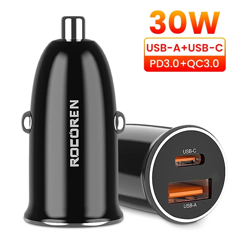 Rocoren 30W USB-C Car Charger PD QC3.0 Fast Charging
