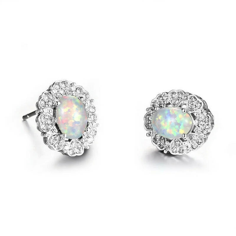 Vintage Blue White Glass Opal Stud Earrings – Nickel Free