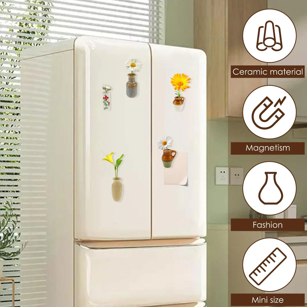 Ceramic Mini Vase Fridge Magnets – 3 or 5 Pcs Plant Décor