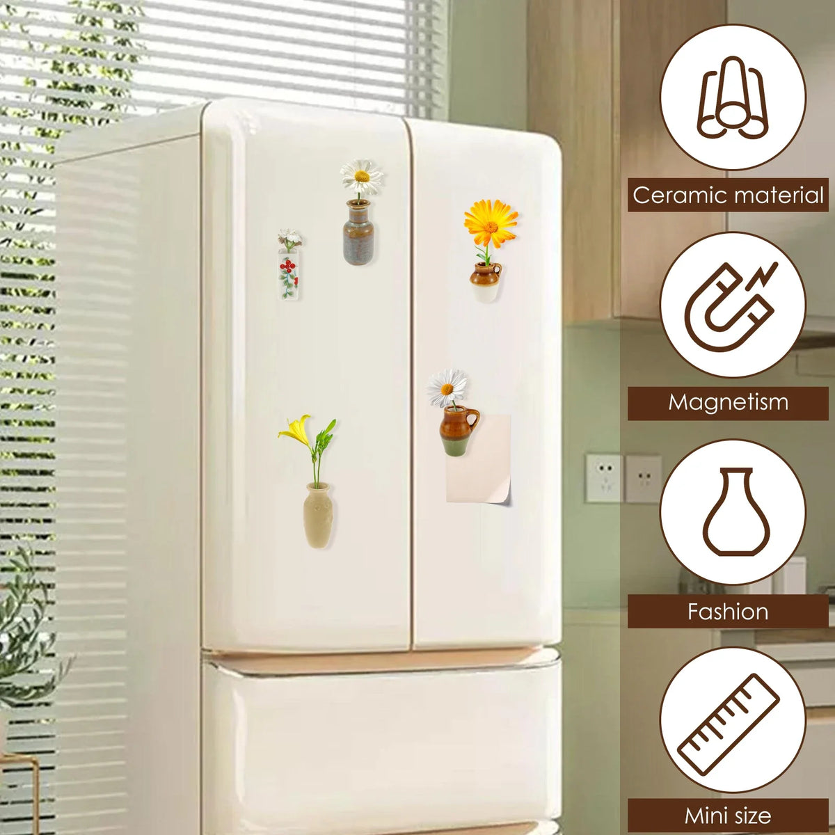 Ceramic Mini Vase Fridge Magnets – 3 or 5 Pcs Plant Décor