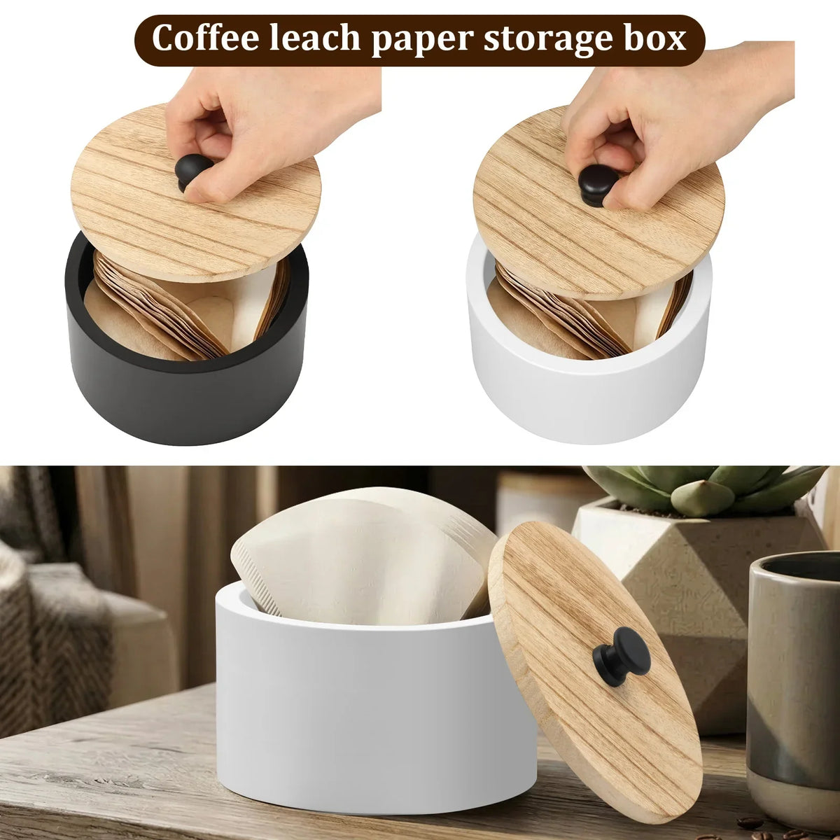Wooden Coffee Filter Holder Storage Box with Lid | Organizer