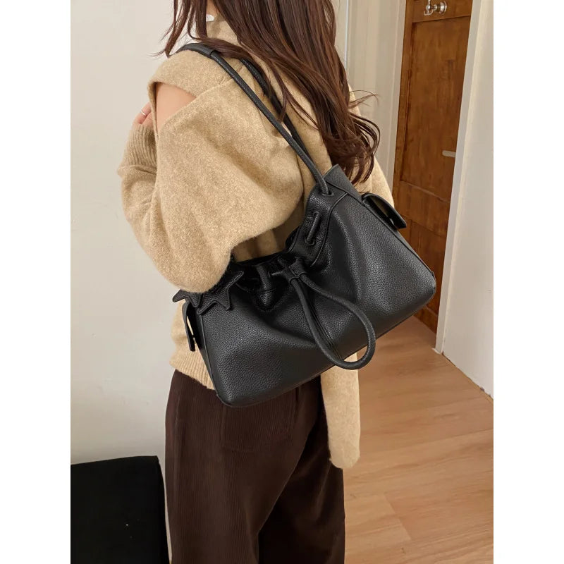 Nixie Drawstring Bucket Bag – Large PU Leather Tote for Women