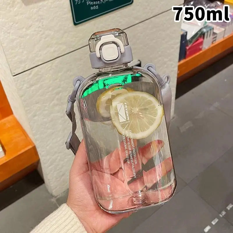 JETTING Flat Square Transparent Water Bottle w/ Strap