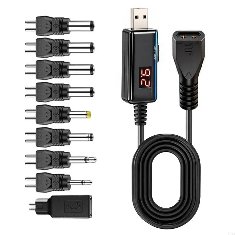 USB 5V to 9V/12V Selectable Power Converter Cable | Digital Display