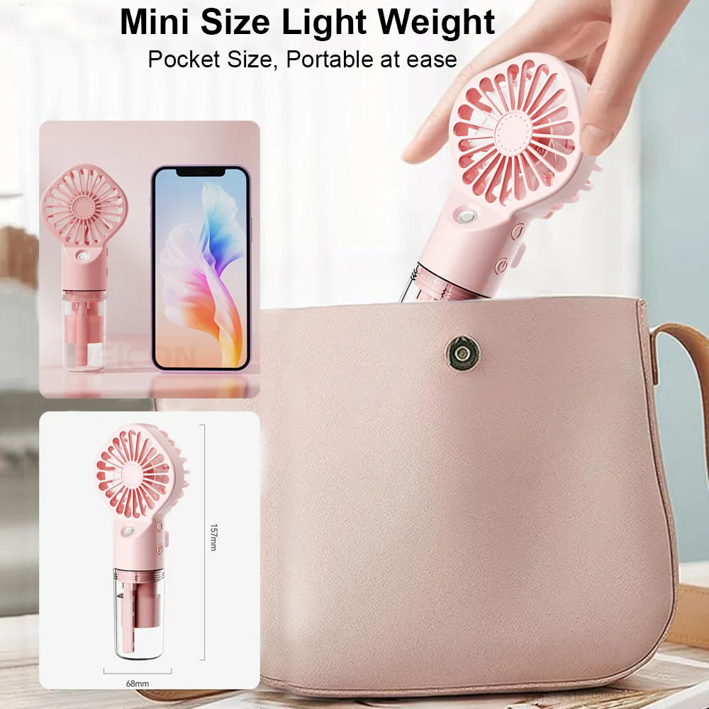 Raugee Mini Handheld Mist Fan – USB Rechargeable 4-Speed