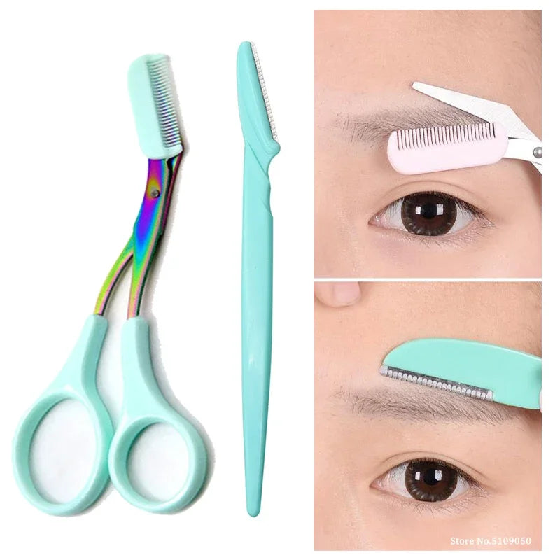 Eyebrow Trimming Razor & Scissors Set – Safe Grooming Kit