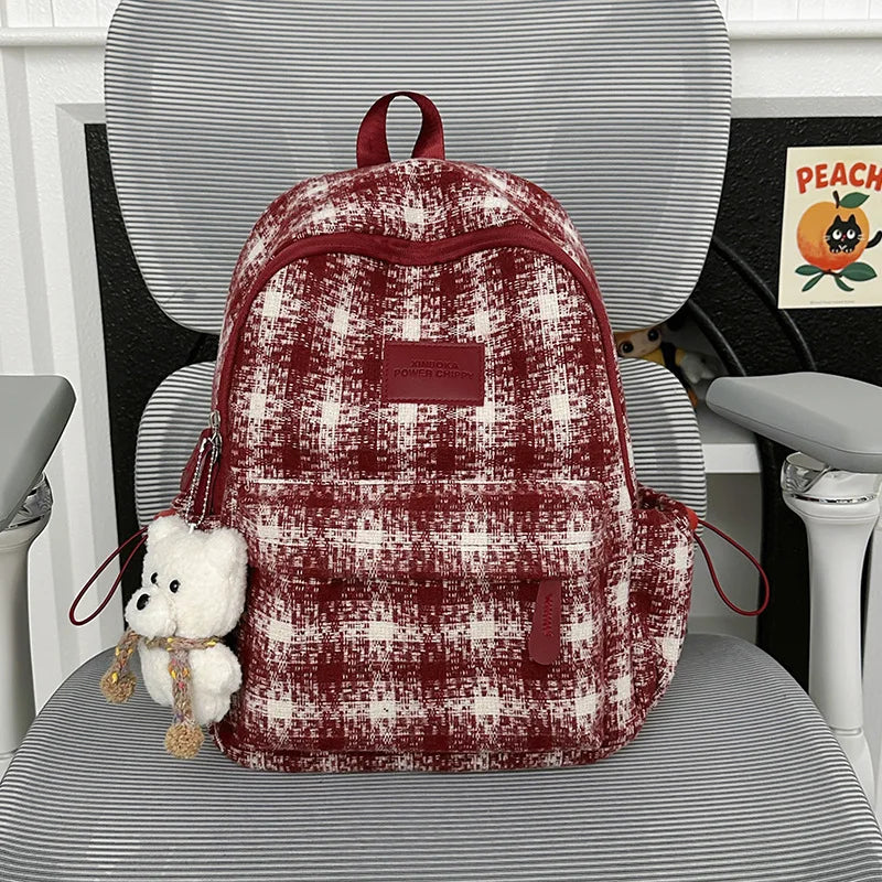 Nixie Plaid Backpack – Nylon Bag for College & Travel