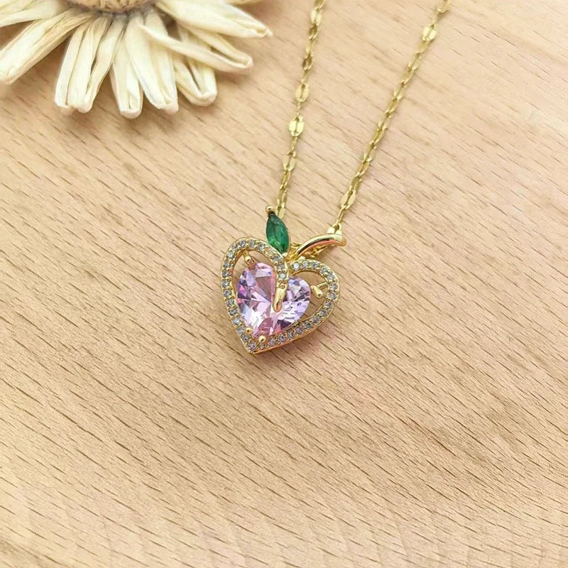 Women's Gold Heart Pendant Necklace – Adjustable Clavicle Chain