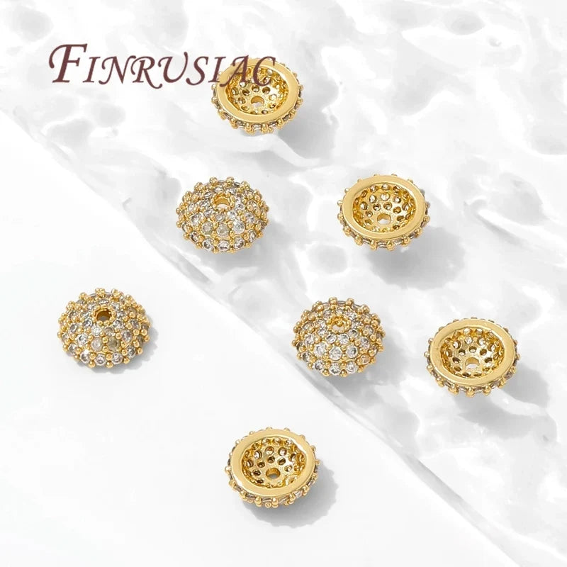 8.5mm Zircon Flower Bead Caps – 18K Gold Plated Brass DIY Jewelry