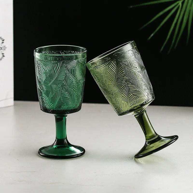 French Retro Leaf Relief High-Footed Wine & Champagne Glass