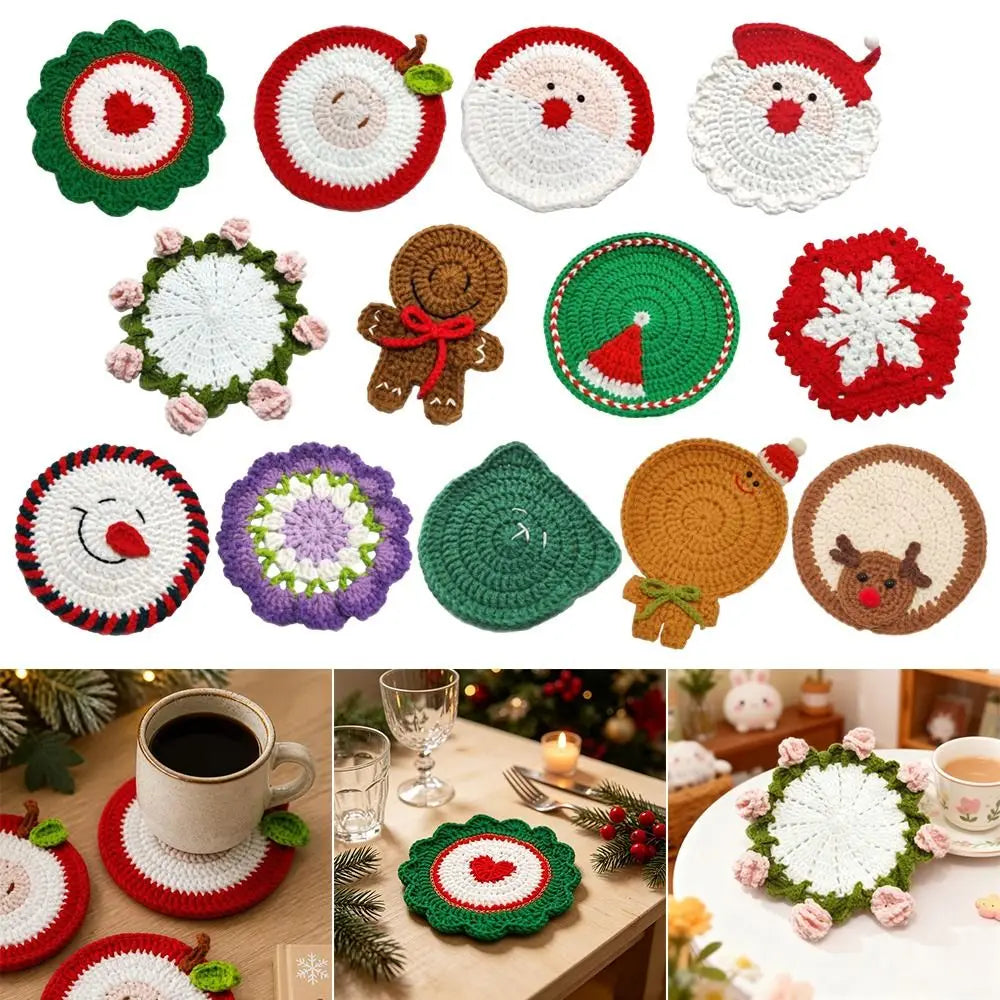 Hand-Knitted Christmas Crochet Coaster | Gingerbread Man Cup Mat
