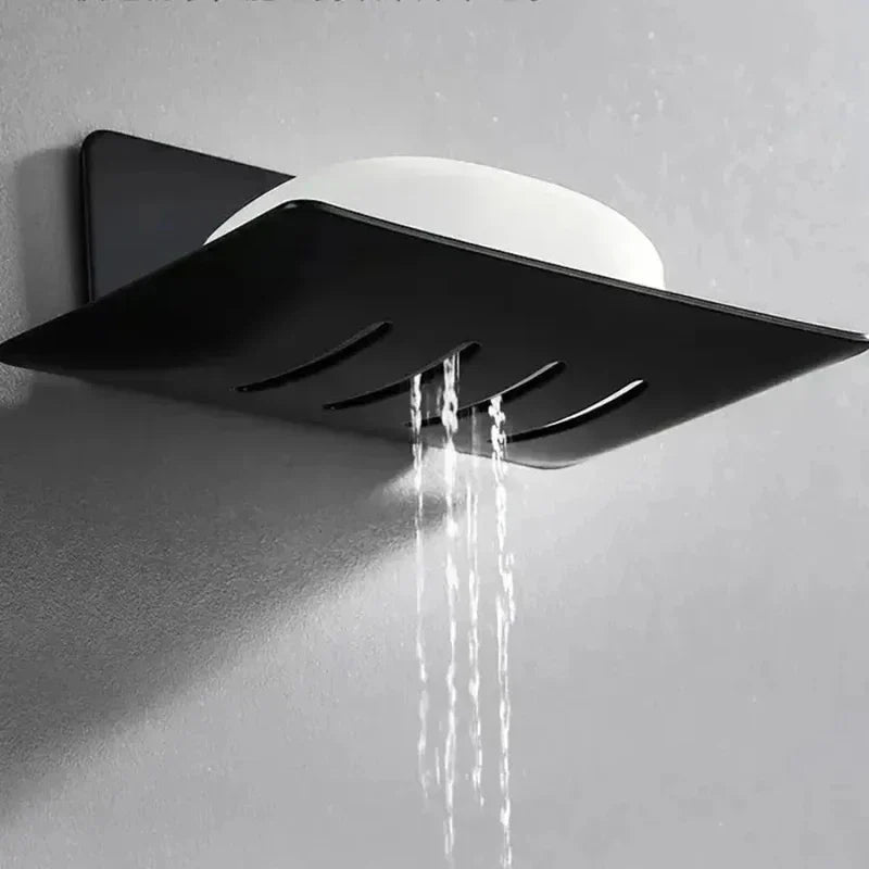 Wall Mounted Carbon Steel Soap Tray with Drainage – Black