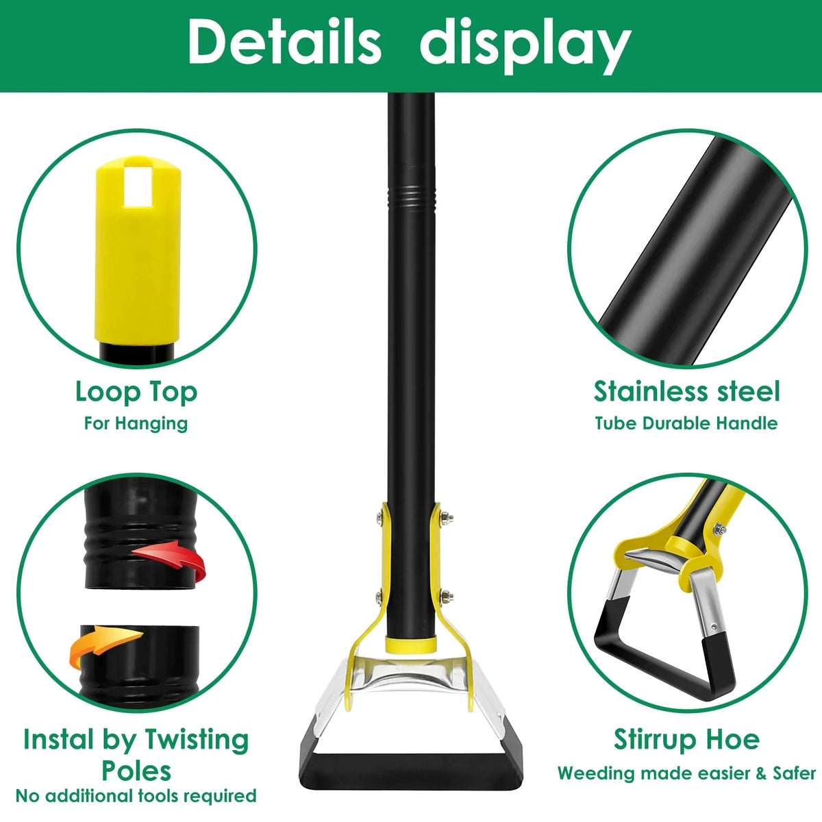 Stainless Steel Stirrup Loop Garden Hoe – Long Handle