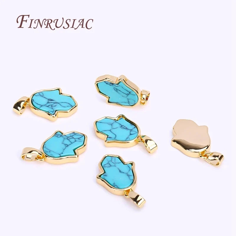 18K Gold Plated Turquoise Hamsa Charm Pendants | DIY Jewelry