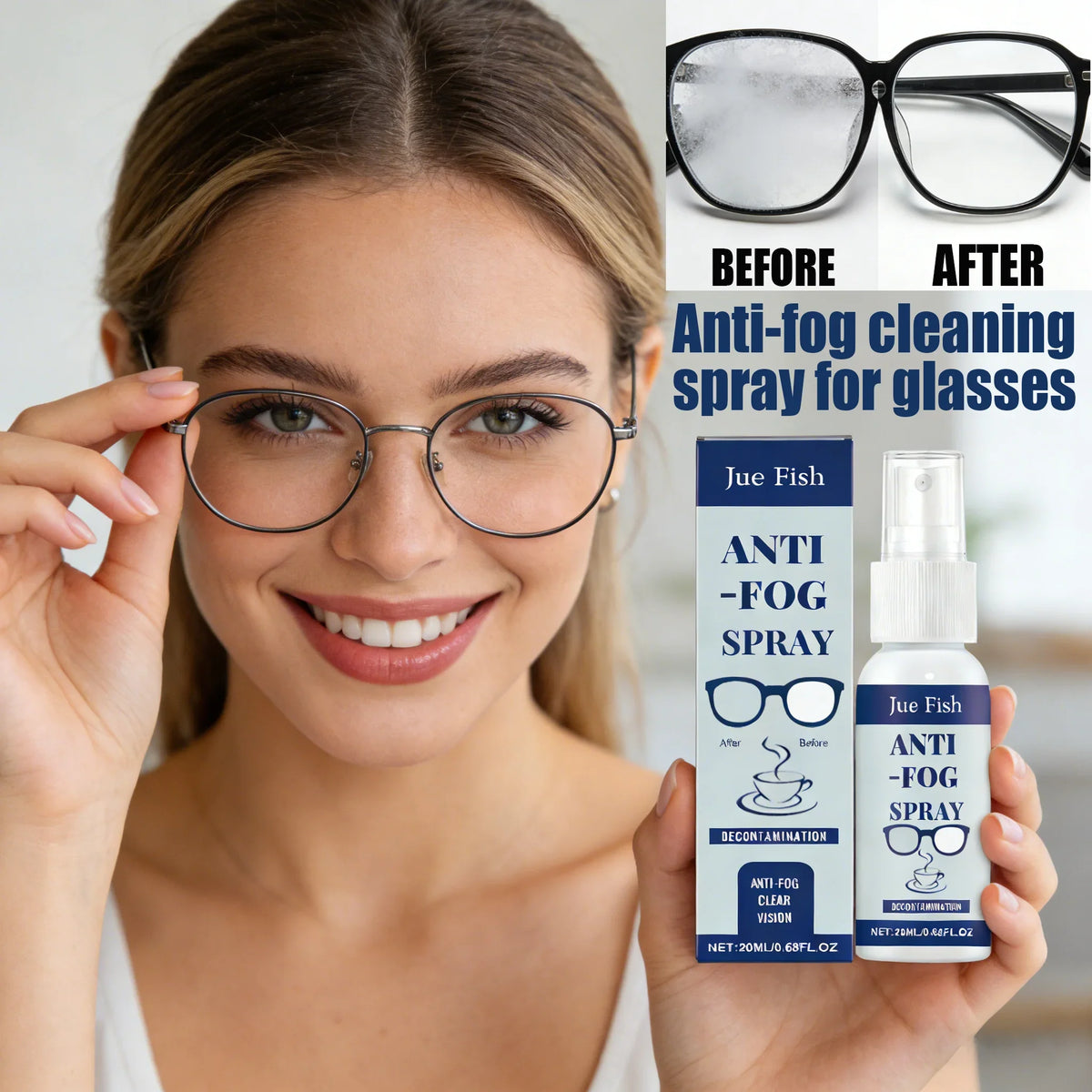 Jue-Fish Anti-Fog Eyeglass Lens Cleaning Spray 20ml