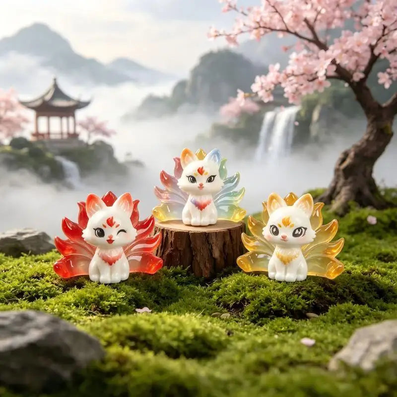 Mini Nine-Tailed Fox Resin Figurine – DIY Charm & Décor