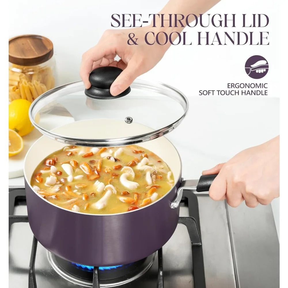 MICHELANGELO 3-Pc Nonstick Ceramic Saucepan Set 1QT 2QT 3QT
