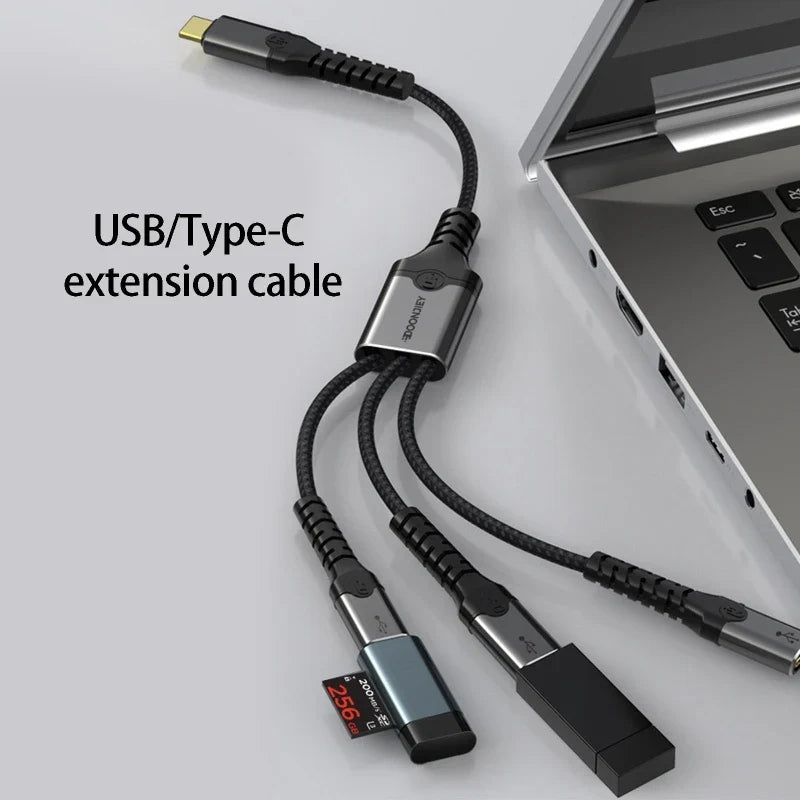 USB-C Braided Splitter Hub 3-Port Female Adapter | USB 3.1