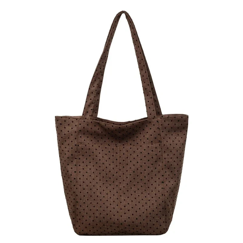 Korean Polka Dot Canvas Tote Bag – Chic Multi-Way Shoulder Bag