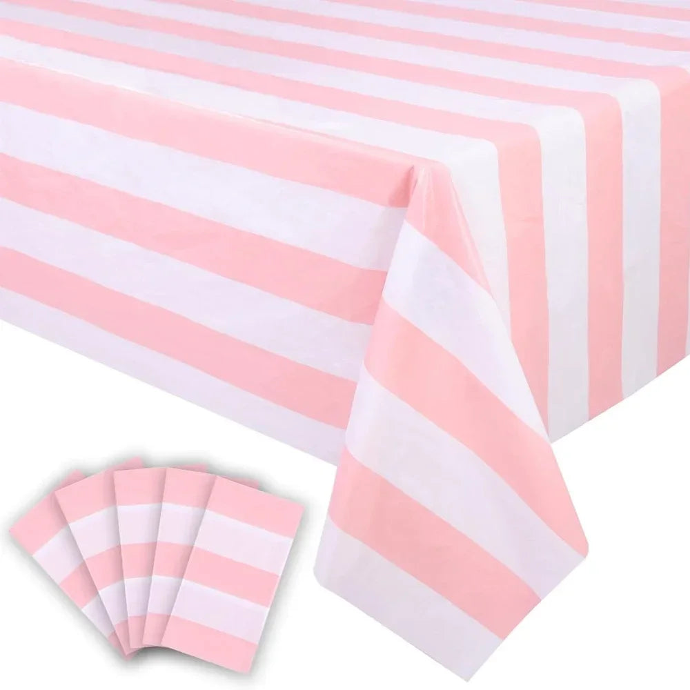 Pink & White Striped Disposable Tablecloth 54x108" Party Cover