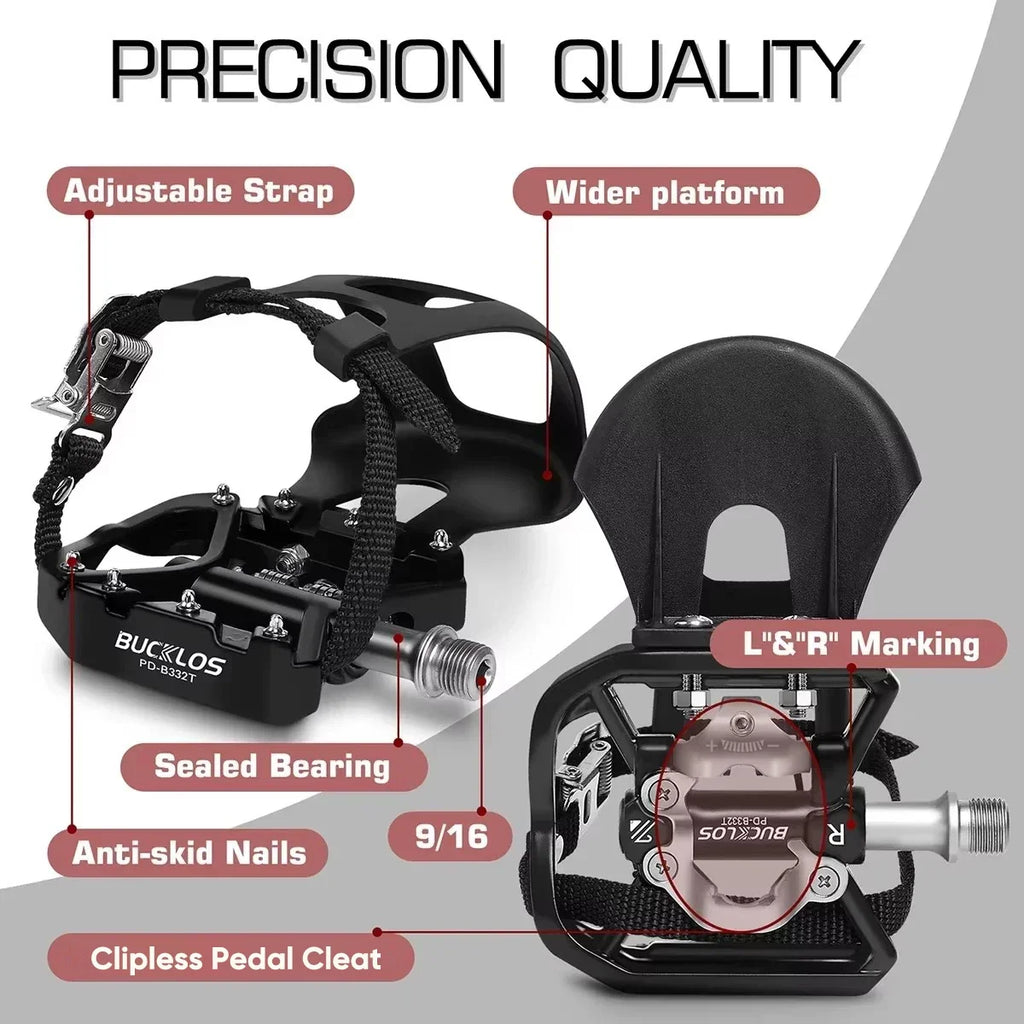 BUCKLOS Dual Function MTB Bike Pedals – Aluminum Alloy Non-Slip