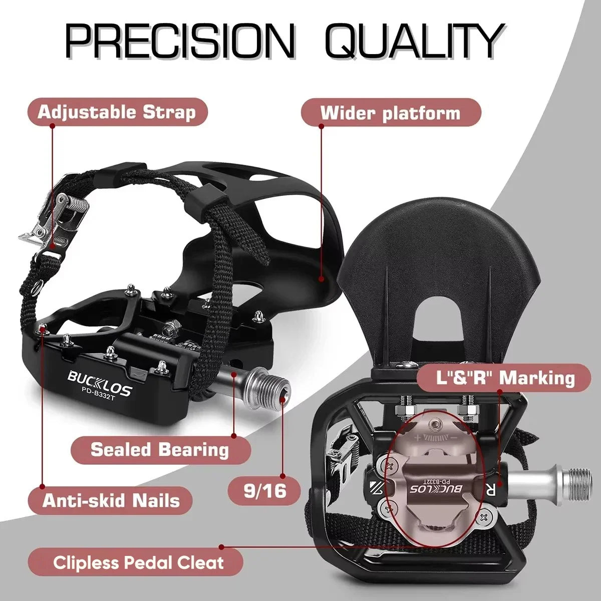 BUCKLOS Dual Function MTB Bike Pedals – Aluminum Alloy Non-Slip