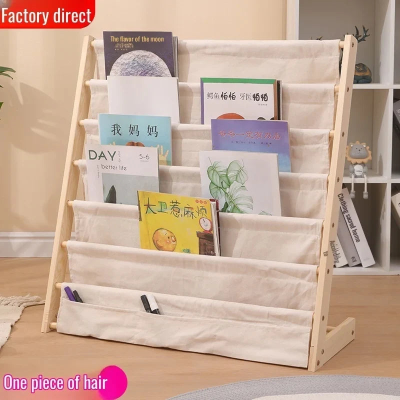 Solid Wood Floor-to-Ceiling Bookshelf – Kids Multi-Layer Rack