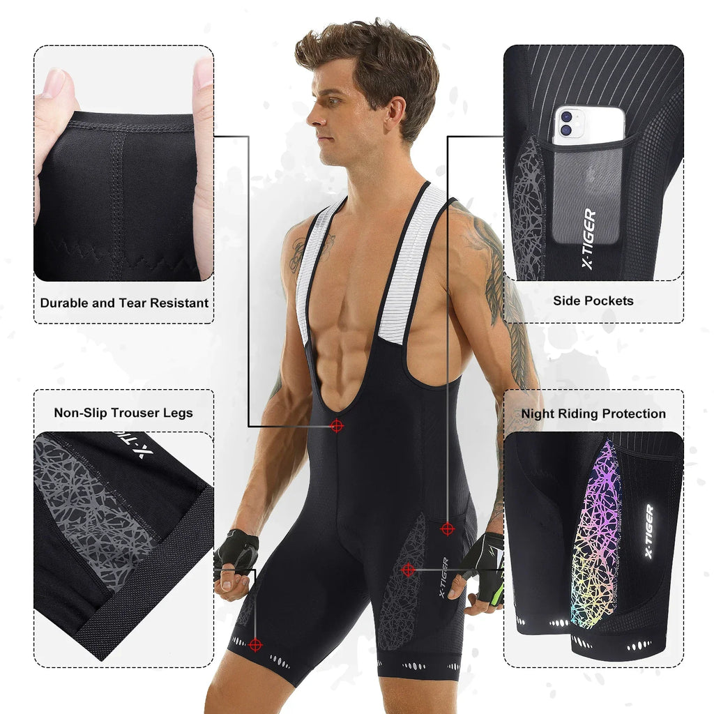 X-TIGER Men's 5D Padded Cycling Bib Shorts SPF 50+ MTB Road