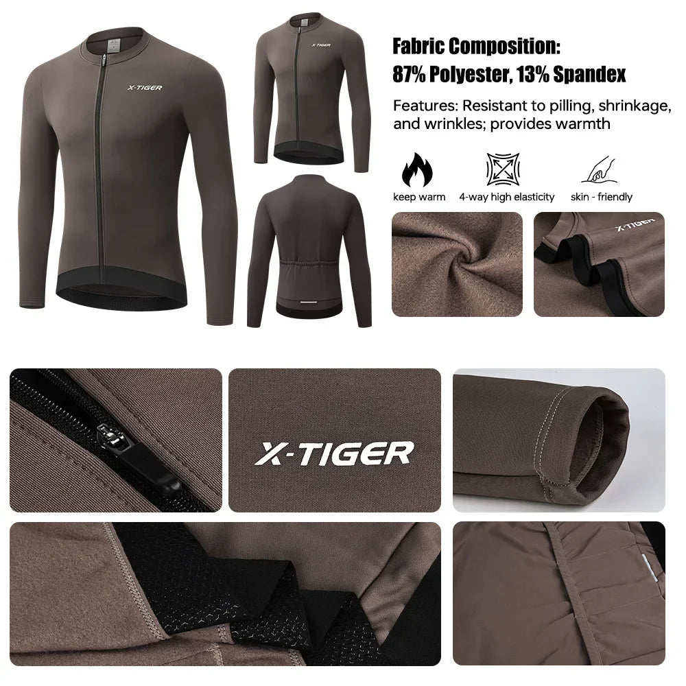 X-TIGER Winter Thermal Fleece Cycling Jersey | Long Sleeve MTB