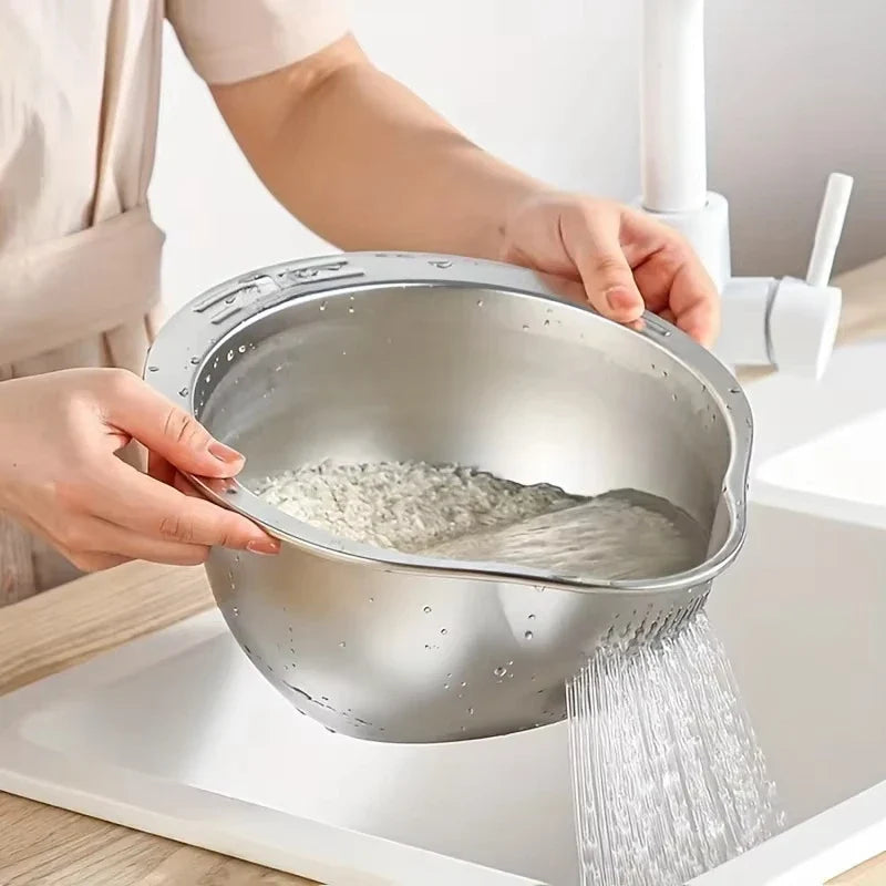 Stainless Steel Rice Strainer Bowl | Heavy-Duty Colander