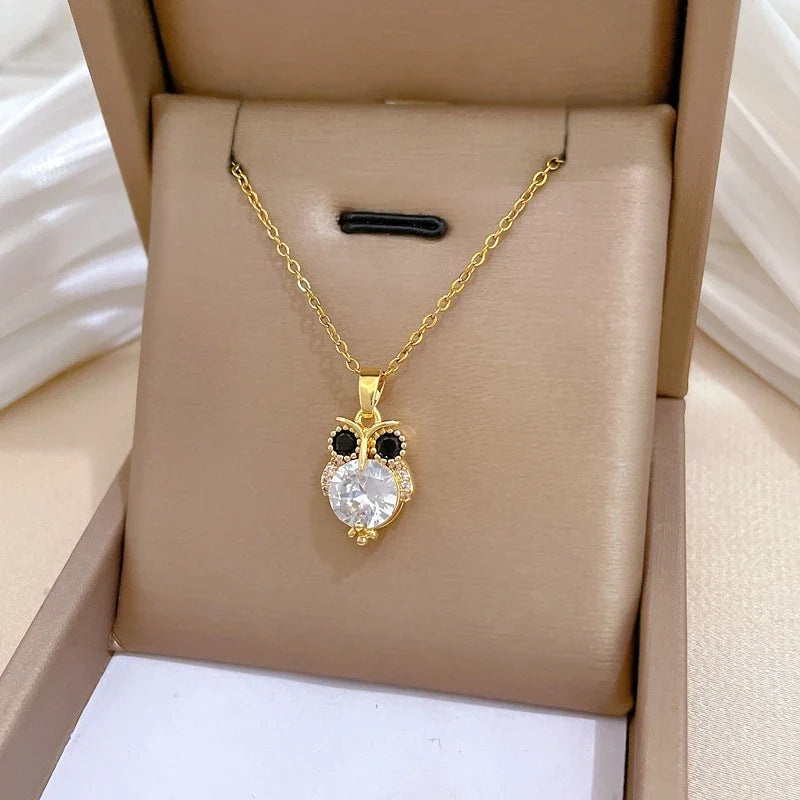 Women's Gold Owl Pendant Necklace – Copper & Stainless Steel