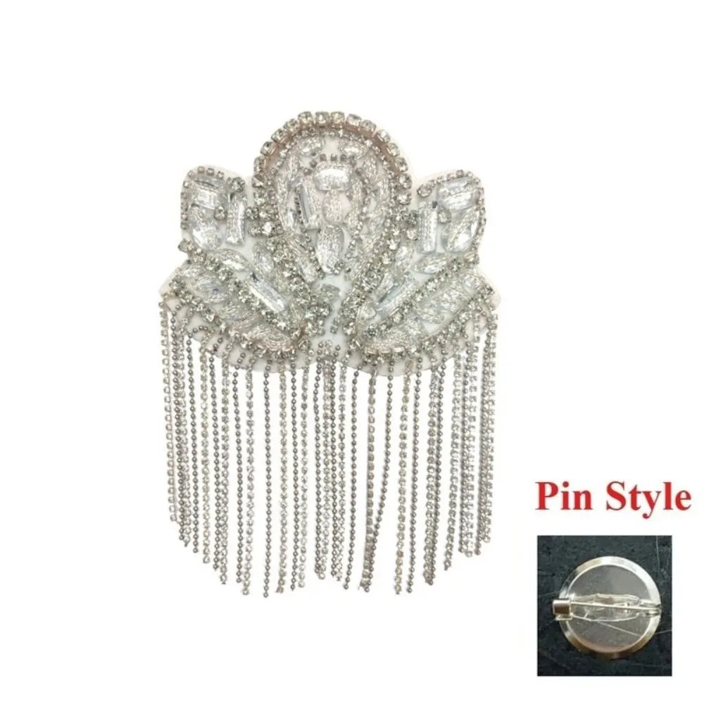 Rhinestone Tassel Epaulet – Sparkling Beaded Shoulder Patch