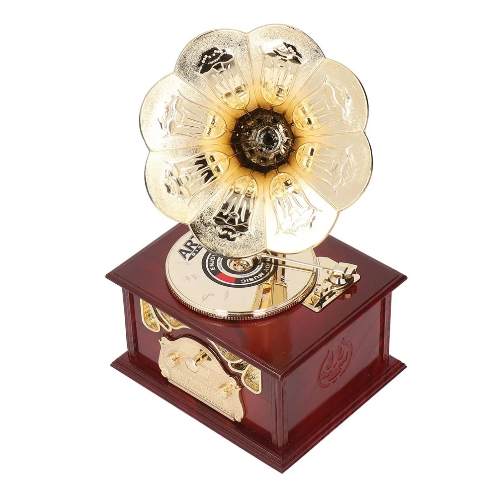 Retro Clockwork Gramophone Music Box – Vintage Phonograph Figurine