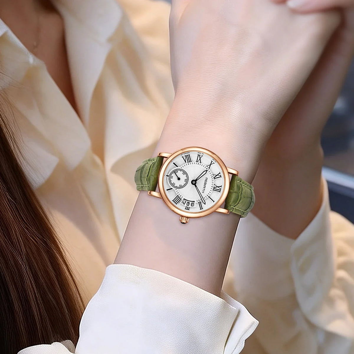 REBIRTH Women's Retro Leather Quartz Watch – Casual Daily Wear