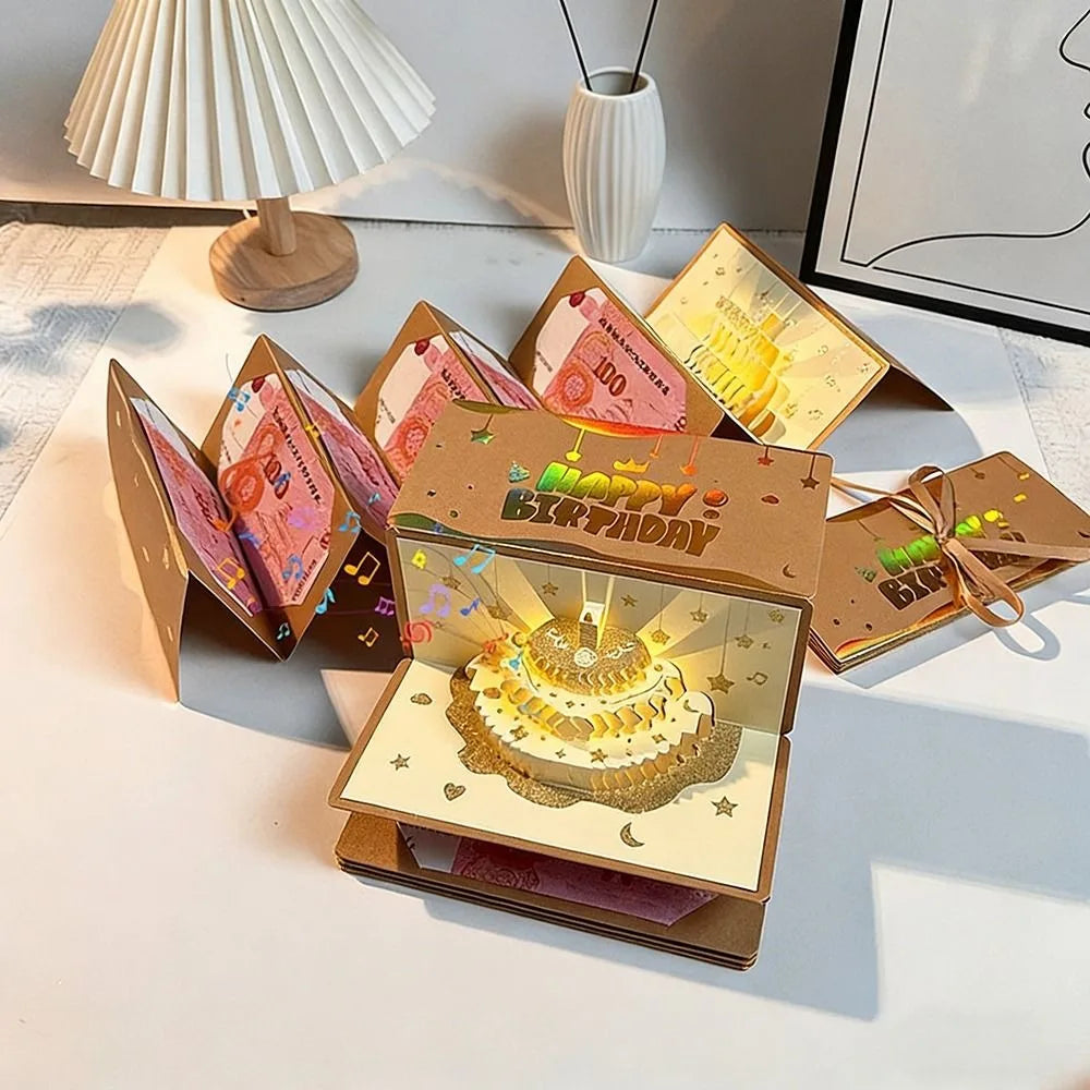 3D Pop-Up Birthday Card with LED Light & 6 Cash Gift Slots