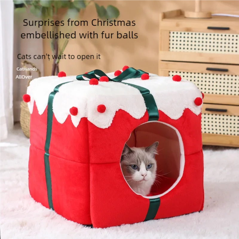 Winter Warm Plush Cat Nest | Box Design Pet Bed for Cats & Dogs