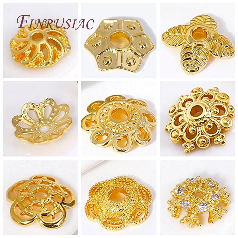 18K Gold Plated Brass Filigree Bead Caps 5/6/8mm | 50–100 pcs