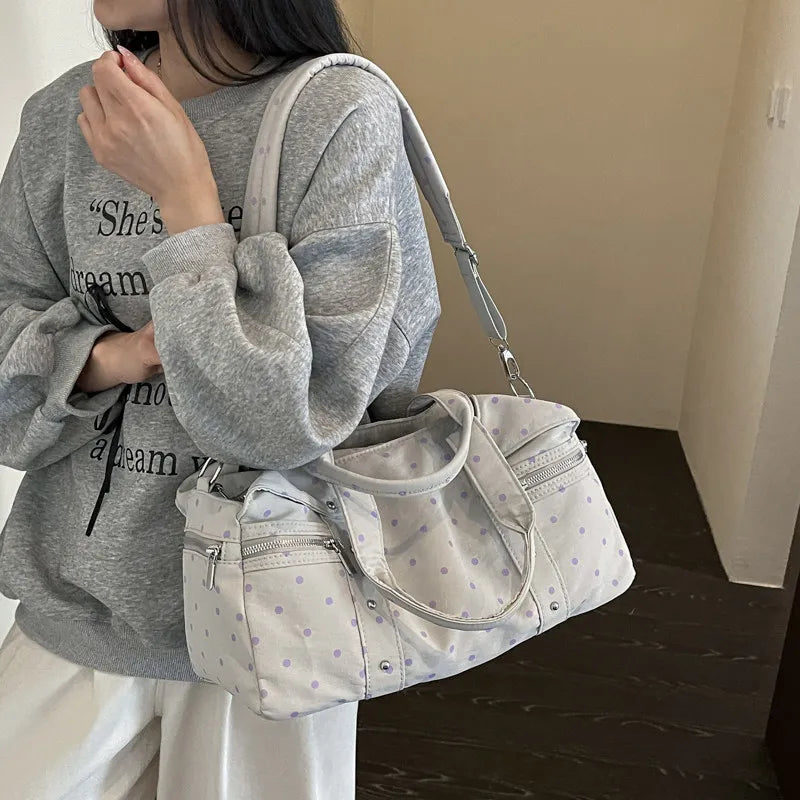 Korean Polka Dot Large Tote Bag – Shoulder & Crossbody