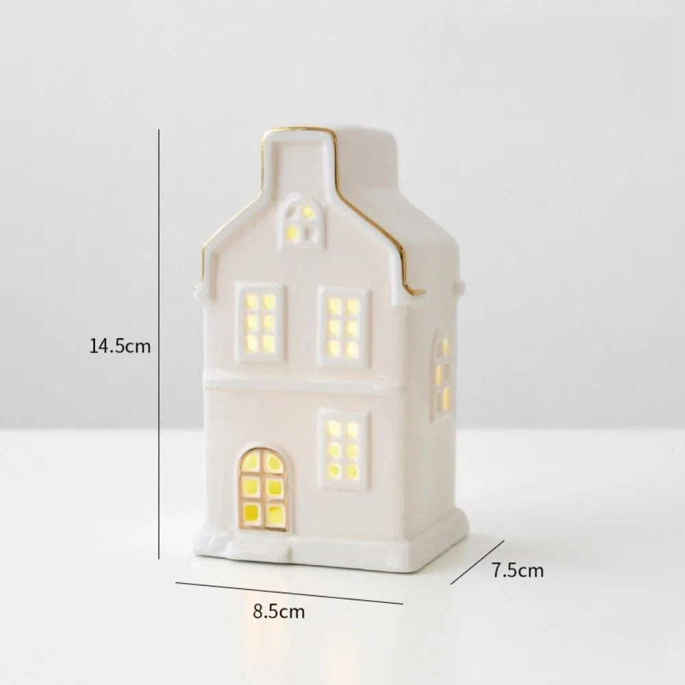 LED Light-Up Ceramic Christmas Village Houses | White Porcelain